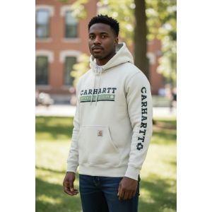 CARHARTT MENS CHEST LOGO SHAMROCK HOODIE-WHITE