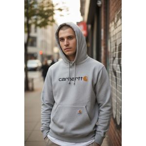 CARHARTT MENS CHEST LOGO HOODIE-GREY