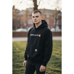 CARHARTT MENS CHEST LOGO HOODIE-BLACK