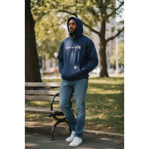 CARHARTT MENS CHEST LOGO HOODIE-NAVY