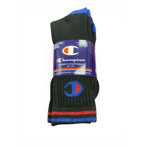 CHAMPION 10-13 3PK CREW SOCKS-BLK/BLUE 
