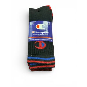 CHAMPION 10-13 3PK CREW SOCKS-BLK/RED