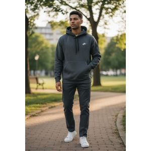 NIKE MENS LEFT CHEST HOODIE-CHARCOAL
