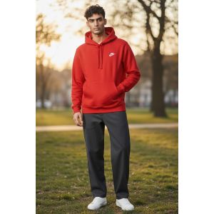 NIKE MENS LEFT CHEST HOODIE-RED