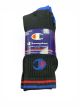 CHAMPION 10-13 3PK CREW SOCKS-BLK/BLUE 